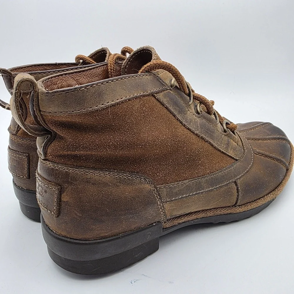 UGG Heather Womens 7 Duck Rain Ankle Boot Coconut‎ Shell Brown Leather Lace Up
